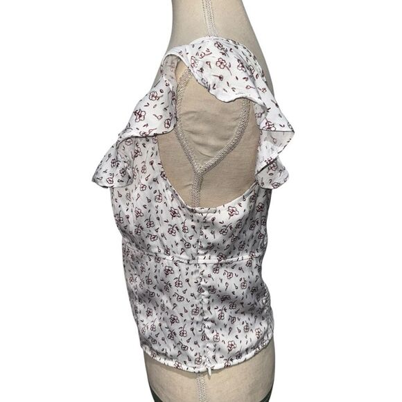 Free People White Floral Print Blouse Cream and Red Round Nech Sleeves size L - Picture 4 of 10